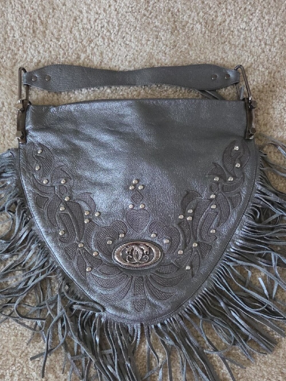 Sharif Gray Bling Fringe Shoulder Bag - Picture 2 of 12